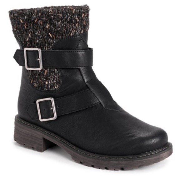 Muk Luks Shoes - Lukees MUK LUKS Black Buckle-Detail Logger Quebec Ankle Boot with memory foam